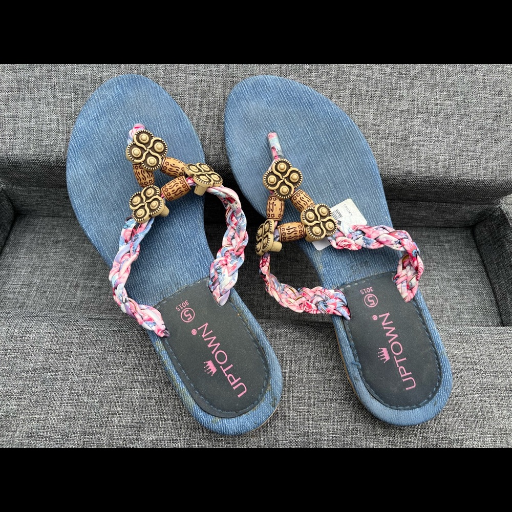 Uptown sandals. Jean blue with beads. Size 5